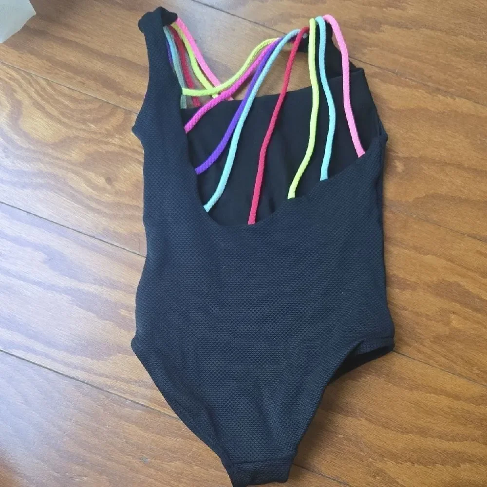 Peixoto Black Bodysuit with Vibrant Straps